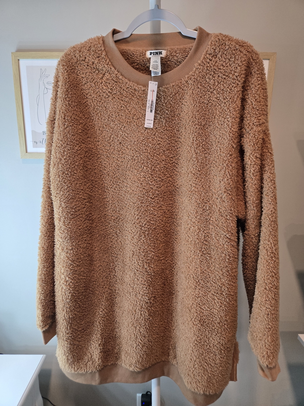 NWT PINK Victoria's Secret Cozy Teddy Crewneck Sweatshirt - Camel